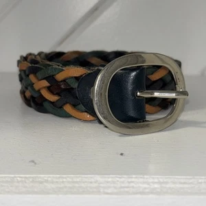 Vintage Italien Vera Pelle geflochtenes geflochtenes Leder mehrfarbig silberne Schnalle Gürtel 39 Zoll - Bild 1 von 11