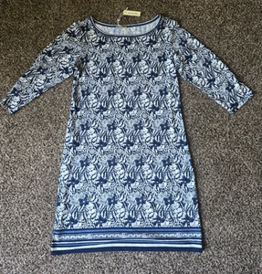 Max Studio Stretchy Shift Dress Navy & White Floral Women's Size L NEW - Picture 1 of 8