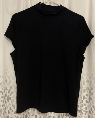 DKNY Black Large Cap Sleeve Mock Neck Top Cotton Modal Spandex Blend ~ Classic  - Image 1 of 4