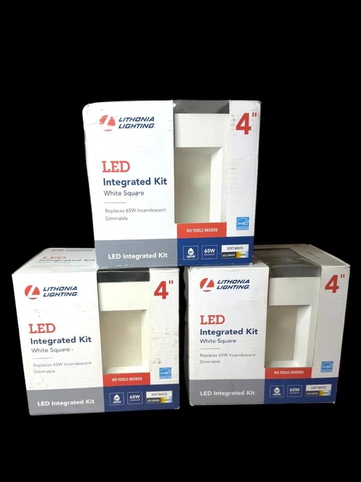 3 Kits Empotrados Integrados LED Lithonia Iluminación 4" - Cuadrado Blanco Foto 1 de 4