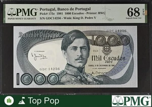Portugal Banco de Portugal 1000 Escudos 1981 P 175c UNC PMG 68 EPQ TOP POP - Picture 1 of 4