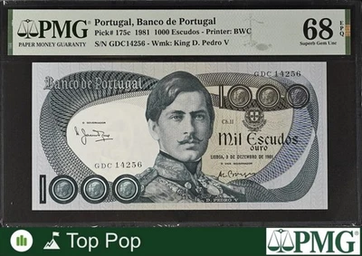 Portugal Banco de Portugal 1000 Escudos 1981 P 175c UNC PMG 68 EPQ TOP POP - Image 1 of 4