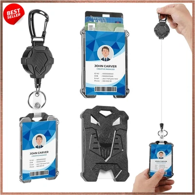 2 Pack Retractable Keychain with ID Card Holder, Heavy Duty Carabiner Badge Hold - Image 1 of 4