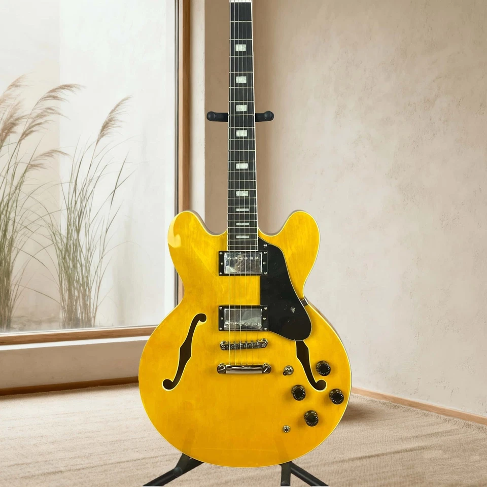 Yellow ES335 Electric Guitar  Christmas Gift  Black Pickguard F-holes HH Pickups - Image 1 of 4