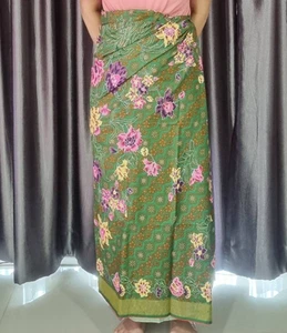 Vintage Batik Skirt Thailand Cloth Cotton Dressing Sarong Wrap Traditional 45" - Picture 1 of 19