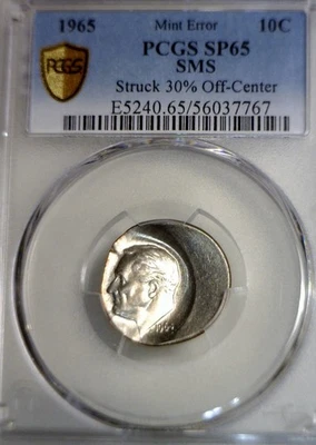 1965 ERROR PCGS SP65 Off Center Roosevelt Dime RARE Special Mint Set O/C BU Coin - Image 1 of 4