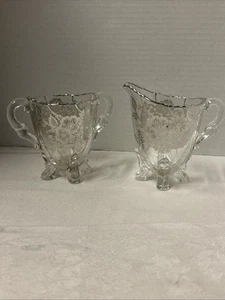 Vtg Silver City Crystal with Sterling Silver Floral Overlay Sugar & Creamer Set - Picture 1 of 9