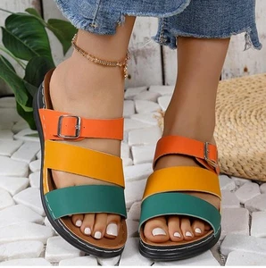 Colorblock Open Toe Wedge Slip-On Orthopedic Sandals - Picture 1 of 3