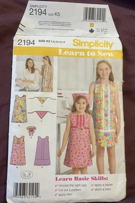 Brand New Simplicity Kids Tweens Summer Girls Dress Sewing Pattern 2194 - Image 1 of 3