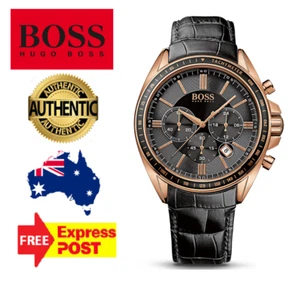NEW HUGO BOSS DRIVER HB1513092 BLACK/ROSE GOLD/LEATHER CHRONOGRAPH MENS WATCH - Picture 1 of 12