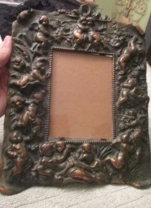 Antique Art Deco Victorian Easel Cherub Cupid Picture Frame Copper Heavy Frame - Picture 1 of 22