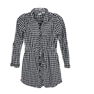 Roxy Dress Girls Medium Black White Plaid Long Sleeve Button Up Casual Youth - Picture 1 of 16