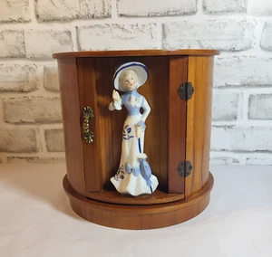Vintage Unikat Holz Schmuckkästchen 3 Schubladen Goldfutter Porzellan Dame Akzent - Bild 1 von 20
