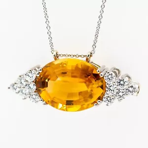 Collar con Colgante 750/18K Oro Blanco Citrino Diamantes Aprox. 0,60ct 44cm - Imagen 1 de 2