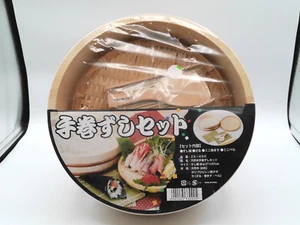 Japanese Wooden Sushi Oke Hangiri Rice Tub Paddle Bamboo Mats Set - Picture 1 of 3