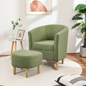 Modern Fabric Accent Arm Chair Upholstered Single Sofa With Ottoman Living Room - Picture 1 of 11