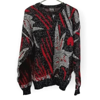 Suéter Vintage New Era Adulto XL 80s Texturizado Rojo Gris Negro Hecho en EE. UU. Cosby Foto 1 de 4
