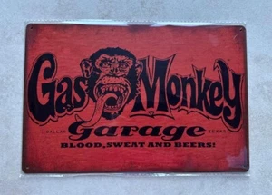 GAS MONKEY GARAGE BLUT SWEAT BIERE BLECHSCHILD MANN HÖHLE BAR WERKSTATT 20x30cm - Bild 1 von 1