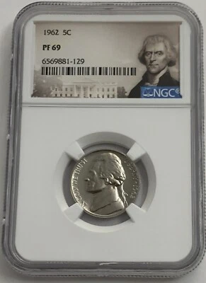 1962 NGC PF69   Thomas Jefferson Nickel 5c Portrait Label - Image 1 of 3