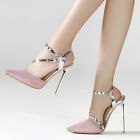 FASHION Women Sandals Pointed Toe High Heels Ankle Strap Rivets Shoes Plus Size