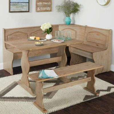 Natural Rustic Corner Set Nook Dining Breakfast Bench Table Kitchen Farm House - Image 1 of 4