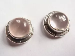 Rose Quartz 925 Sterling Silver Stud Earrings with Groove Style Accents - Picture 1 of 3