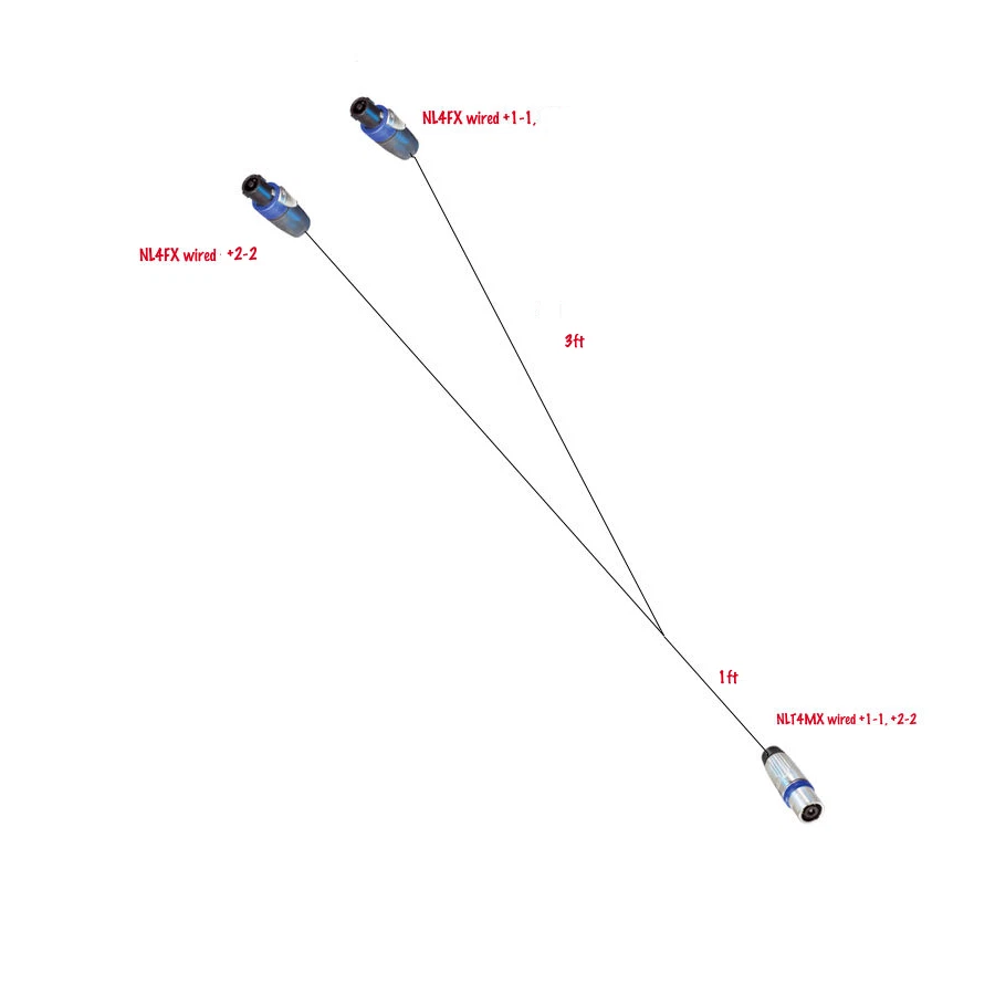 CBI Speaker Speakon Y Cable 4 Cond NLT4FX Split to two NL4FX (2) cond. 4Ft  - Image 1 of 1