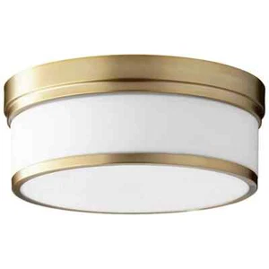 TRENDY LIGHTING "CELESTE" 3-LIGHT FLUSH MOUNT AGED BRASS & WHITE E26 14"W 5.5"H - Picture 1 of 3