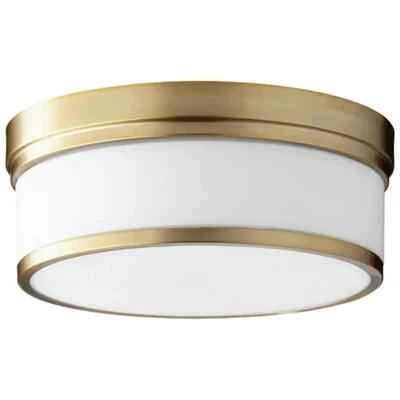 TRENDY LIGHTING "CELESTE" 3-LIGHT FLUSH MOUNT AGED BRASS & WHITE E26 14"W 5.5"H - Image 1 of 3