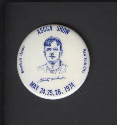 Prendedor promocional de exhibición de tarjetas de béisbol ASCCA 1974 Christy Mathewson Foto 1 de 2