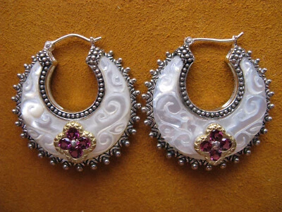PENDIENTES BARBARA BIXBY ARO FREGONA FLOR GRANATE Tallado Cuentas SS 18K Piedras Preciosas Regalo Foto 1 de 2