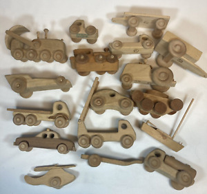 Wooden Toy Vehicles Construction Cars Trucks Bulldozer Tow Truck Toy Lot of 17