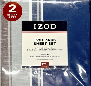 New IZOD Twin XL 2-Sheet Set 6 Piece-2 Flat/2 Fitted Sheet/2 PillowCase - Picture 1 of 4