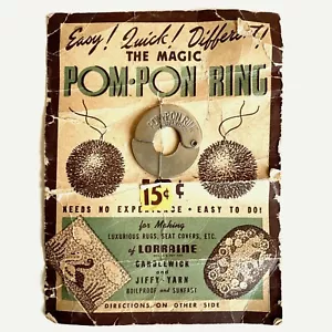 Vintage The Magic Pom Pon Ring On Original Card Pom Pom Making Tool - Picture 1 of 3