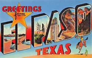 TX El Paso Texas-Large Letters Greetings-Vintage 1940s Linen Postcard (F3) - Picture 1 of 4