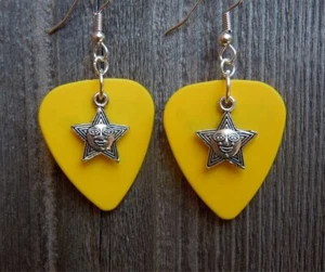 Star with Face Charm Guitar Pick Earrings - Picture 1 of 9