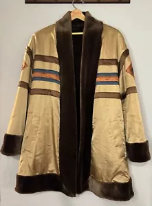 Reversible Faux Fur Coat - Brown & Tribal Patterned Western -Sherry Cassin - Picture 1 of 12