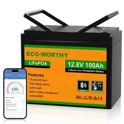 ECO-WORTHY 12V 100Ah LiFePO4 Lithium Batterie Bluetooth Akku Solarbatterie Solaranlage