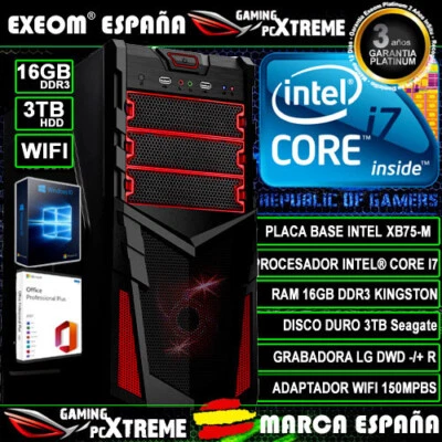 Ordenador Gaming Pc Intel Core i7 16GB DDR4 3TB HDD Wifi Sobremesa Marca España - Imagen 1 de 4