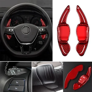 Red Carbon Steering Wheel Paddles Shifter Cover For VW Golf 6 09-15 Beetle 13-15 - Picture 1 of 13