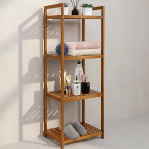 Mensola da bagno in legno di teak organizer autoportante 4 livelli portaoggetti - Foto 1 di 11
