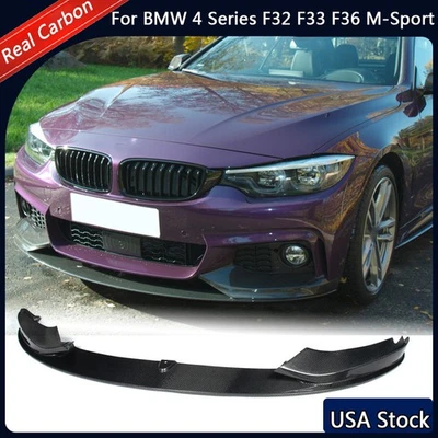 Real Carbon Front Bumper Lip Spoiler for BMW F32 F33 F36 435i 440i M-Sport 14-19 - Image 1 of 4