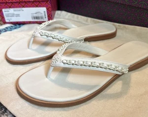NEW Tory Burch Everly Chain Logo Thong Sandals Paris Nappa New Ivory Leather 8 - Picture 1 of 9