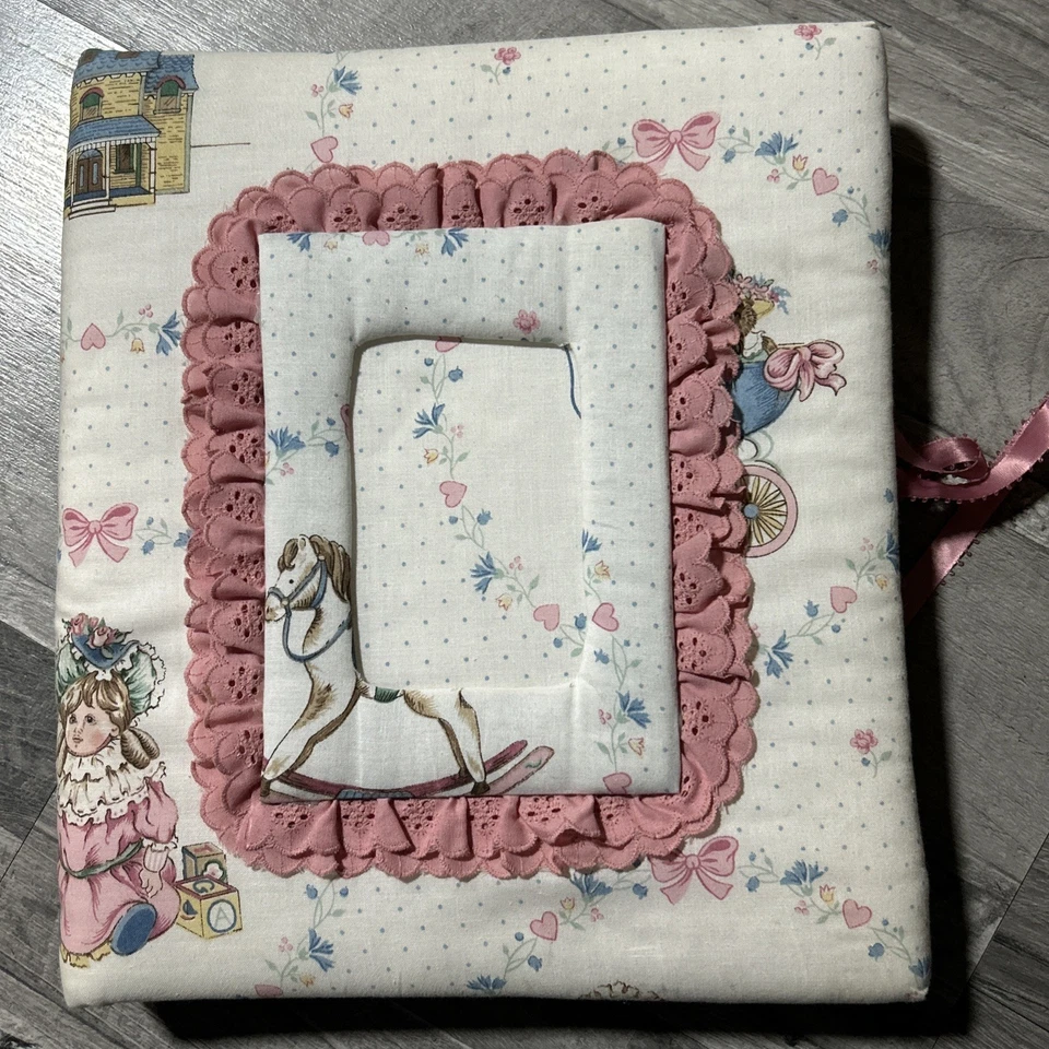 Álbum de fotos vintage feito à mão Grannycore Cottagecore bebê acolchoado tecido fichário - Imagem 1 de 4
