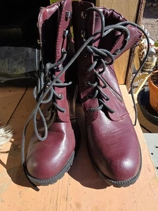 Combat Boots Just Fab Sz 8.5 Burgandy GUC - Picture 1 of 8