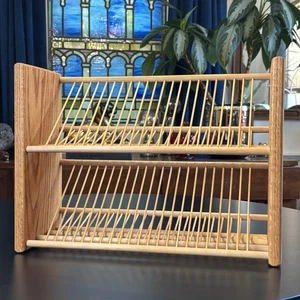 Vintage Solid Oak Wooden CD Storage Rack 50 Slot for Desk Bookshelf Tabletop - Picture 1 of 7