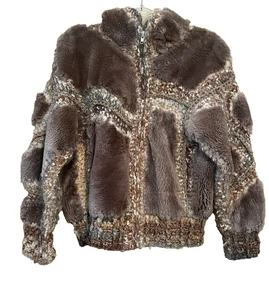 Vintage Norma Canada Jacket Size S Beaver Fur Knit Trim Patchwork Y2K Whimsi - Picture 1 of 11