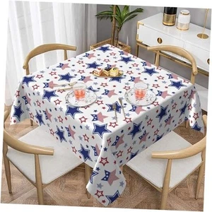4th of July Tablecloth Square 54x54 Inch Blue Red White Patriotic Stars Table - Picture 1 of 8