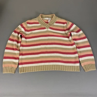 Suéter Liz Claiborne Para Mujer Grande Beige Rojo Melocotón Rayas Cuello en V Tejido Cálido Foto 1 de 4