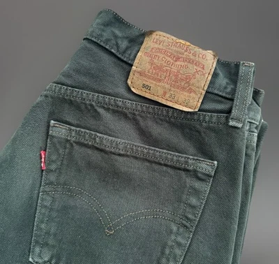 Pantalones de mezclilla vintage Levi's 501 para hombre 33X32 verde pierna recta hechos en EE. UU. Foto 1 de 4